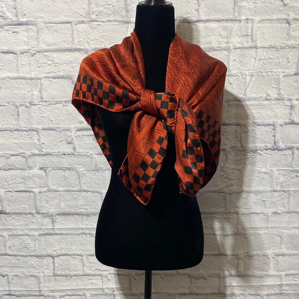 Satya Paul Orange and Black Checkered Scarf